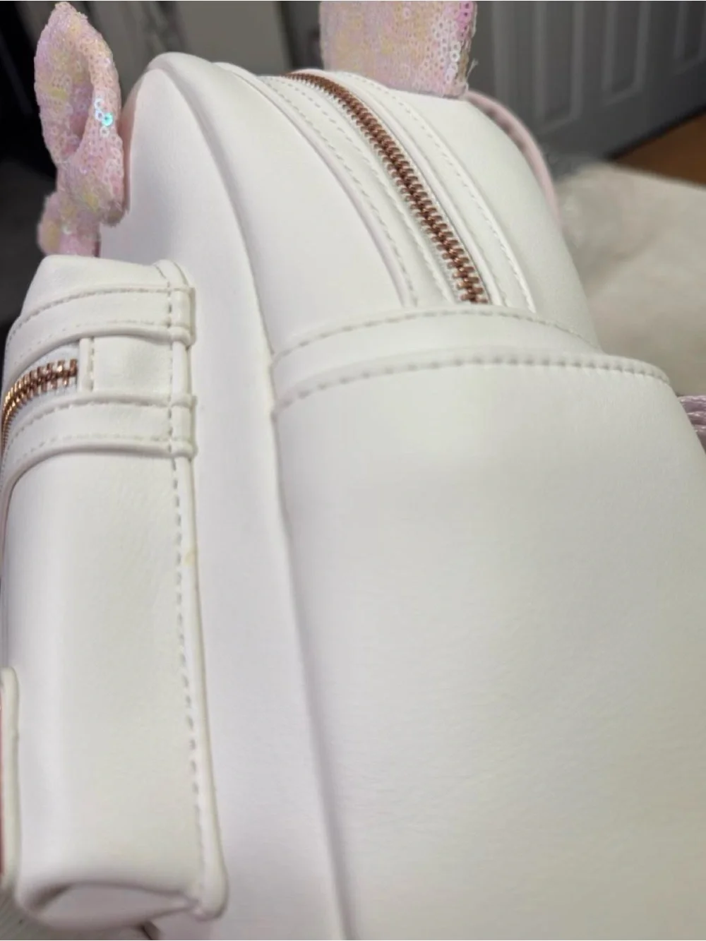 Loungefly White Mini Backpack with Pink Sequin Ears & Bow